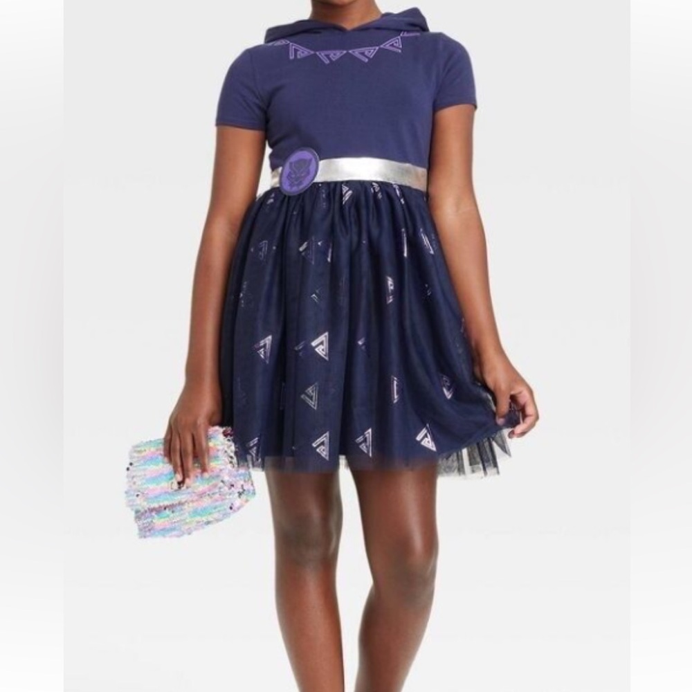 Girls 6/6x Marvel Black Panther tulle bottom hooded dress